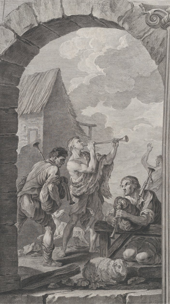 De Kapel van de Enfants-Trouvés in Parijs: Groep van herders: trompetspelers door Etienne Fessard
