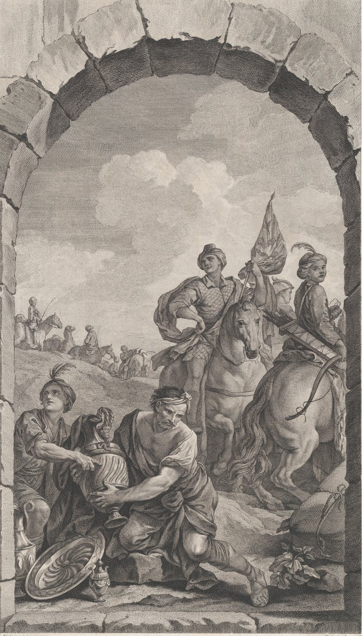 De Kapel van de Enfants-Trouvés in Parijs: La Suite des rois mages: cavaliers, 1756 door Etienne Fessard