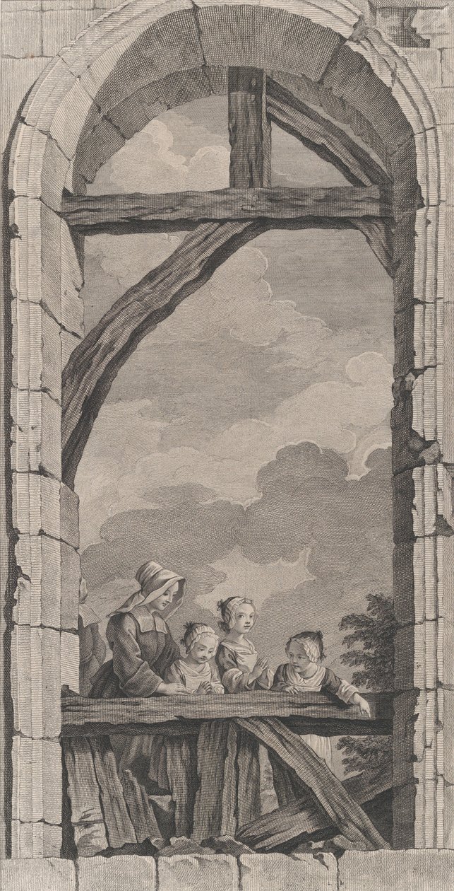 De kapel van de Enfants-Trouvés in Parijs: Religieuse et petites filles regardant la crèche, 1756 door Etienne Fessard