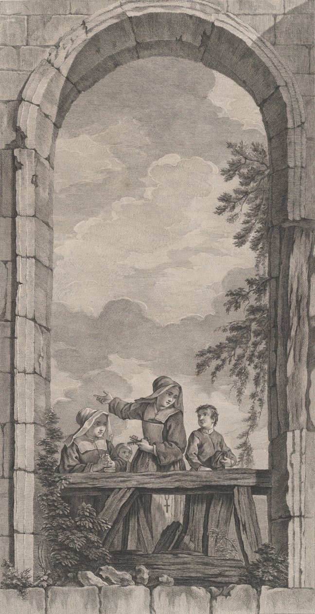 De Kapel van de Enfants-Trouvés in Parijs: Religieuzen en jongetjes kijken naar de kribbe..., 1757 door Etienne Fessard