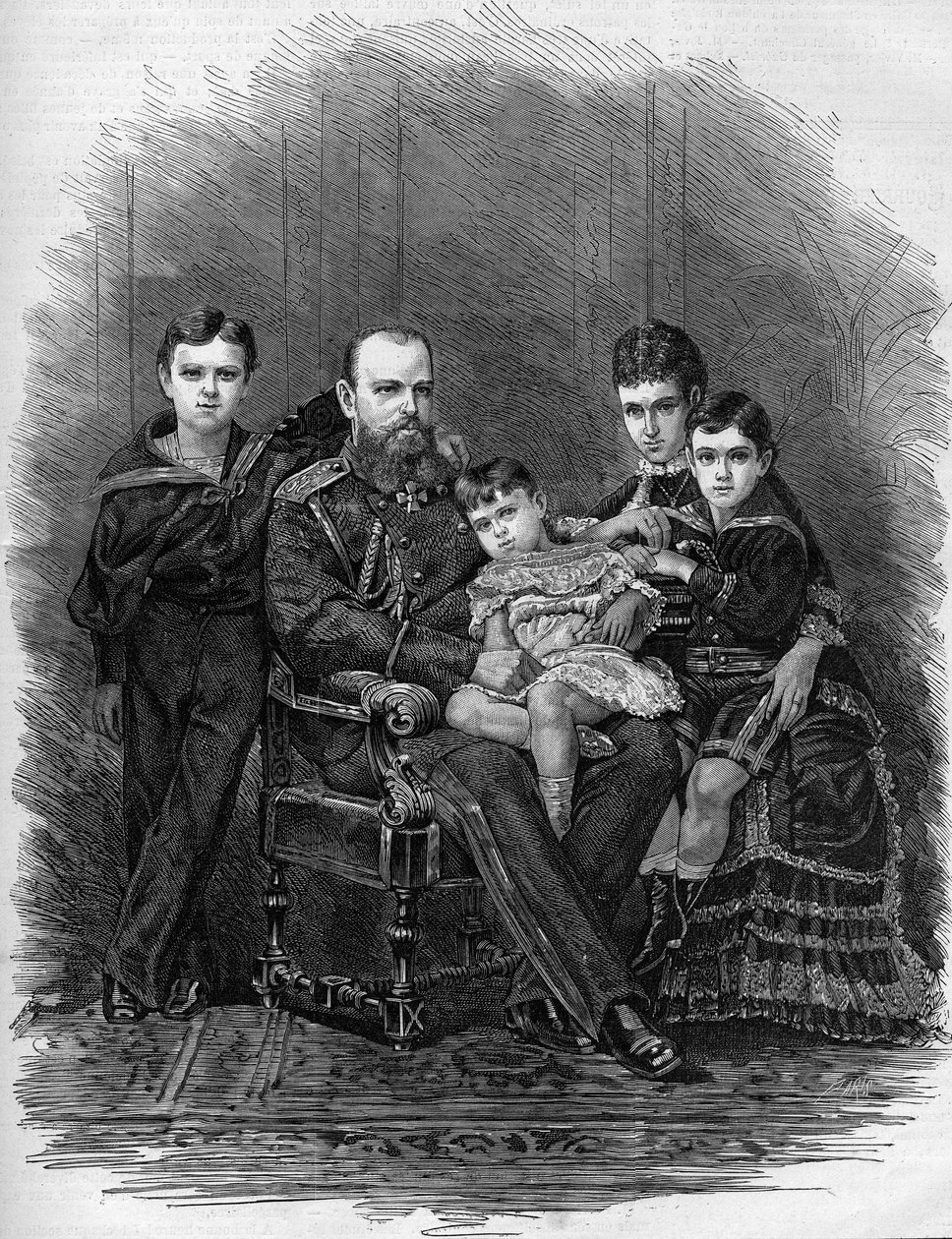 Portret van de Russische Keizerlijke Familie in 1881: Tsaar Alexander III (1845-1894) en Maria Fjodorovna (of Fiodorovna, of Fedorovna) (Maria Sophie Dagmar) door Etienne Gabriel Bocourt