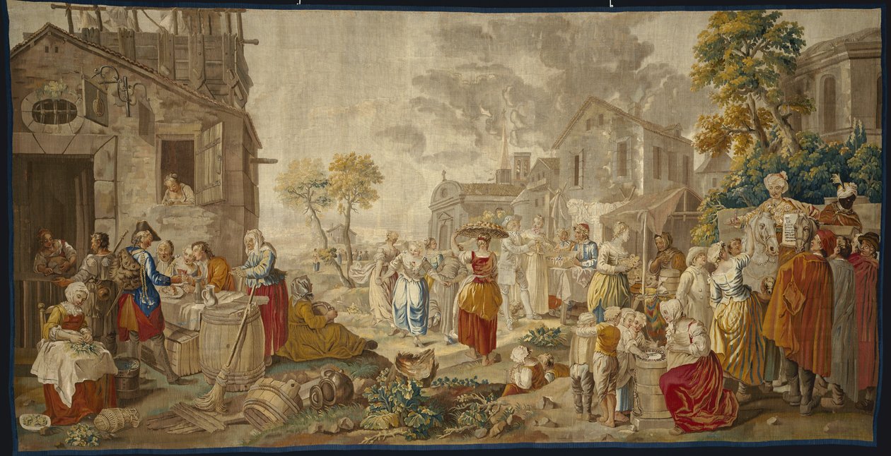 De Buitenmarkt, uit Dorpsfeesten, 1775-89 door Étienne Jeaurat