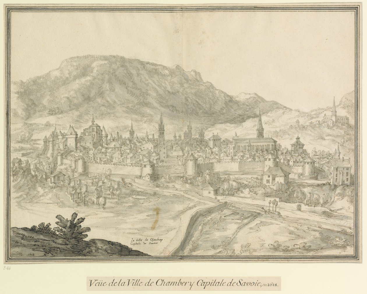 De stad Chambery  Hoofdstad van Savoye: Veüe de la Ville de Chambéry Hoofdstad van Savoye, in 1618 door Etienne Martellange