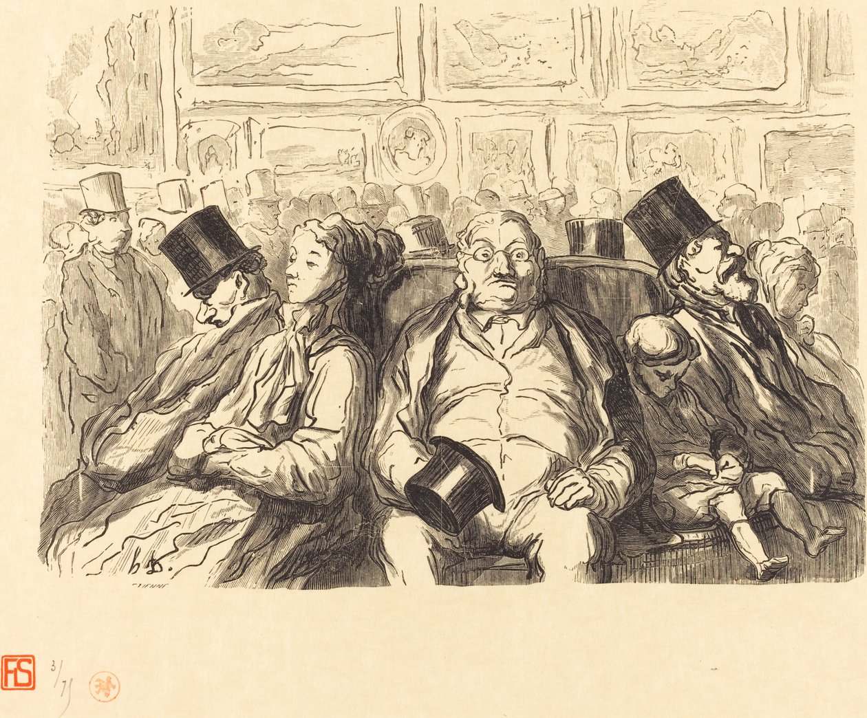 Tentoonstelling van Schone Kunsten - In de Salon Carré - Een Moment van Rust door Etienne after Honoré Daumier
