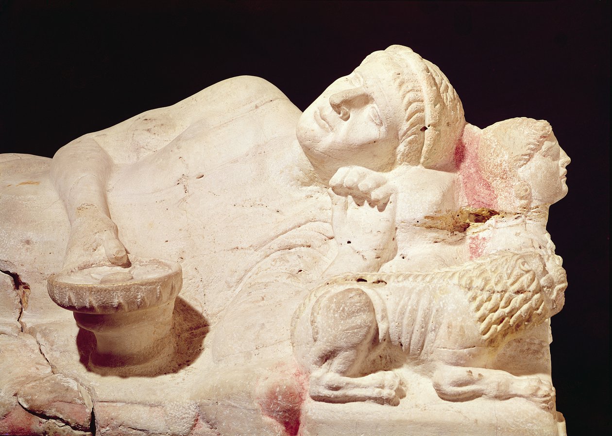 Detail van de sarcofaag van Velthur Partunus door Etruscan