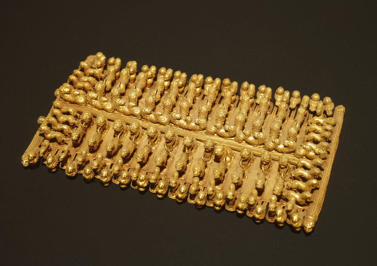 Pectorale Fibula met Dierfiguren uit het Barberini Graf, Palestrina, Italië, ca. 625-600 v.Chr. (goud) door Etruscan
