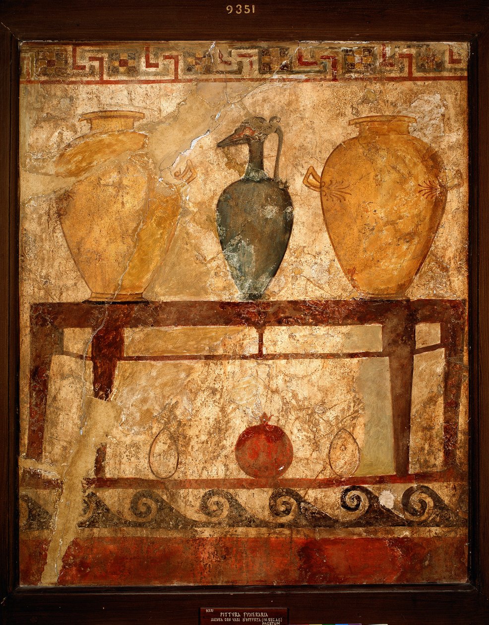Etruskische kunst: tafel met vazen met offers. Fresco uit de begraafplaats van Paestum. 4e eeuw v.Chr. Museo Archeologico Nazionale, Napels, Italië door Etruscan
