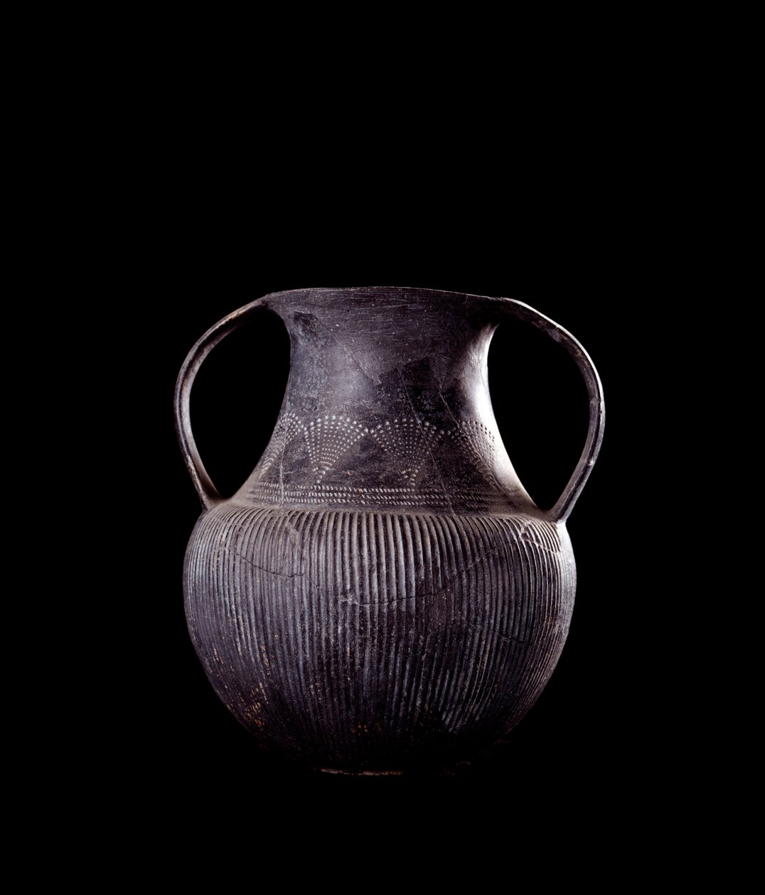 Etruskische beschaving: zwarte bucchero-amfoor, uit Veio, necropolis van Monte Michele, Italië - 7e eeuw v.Chr. door Etruscan