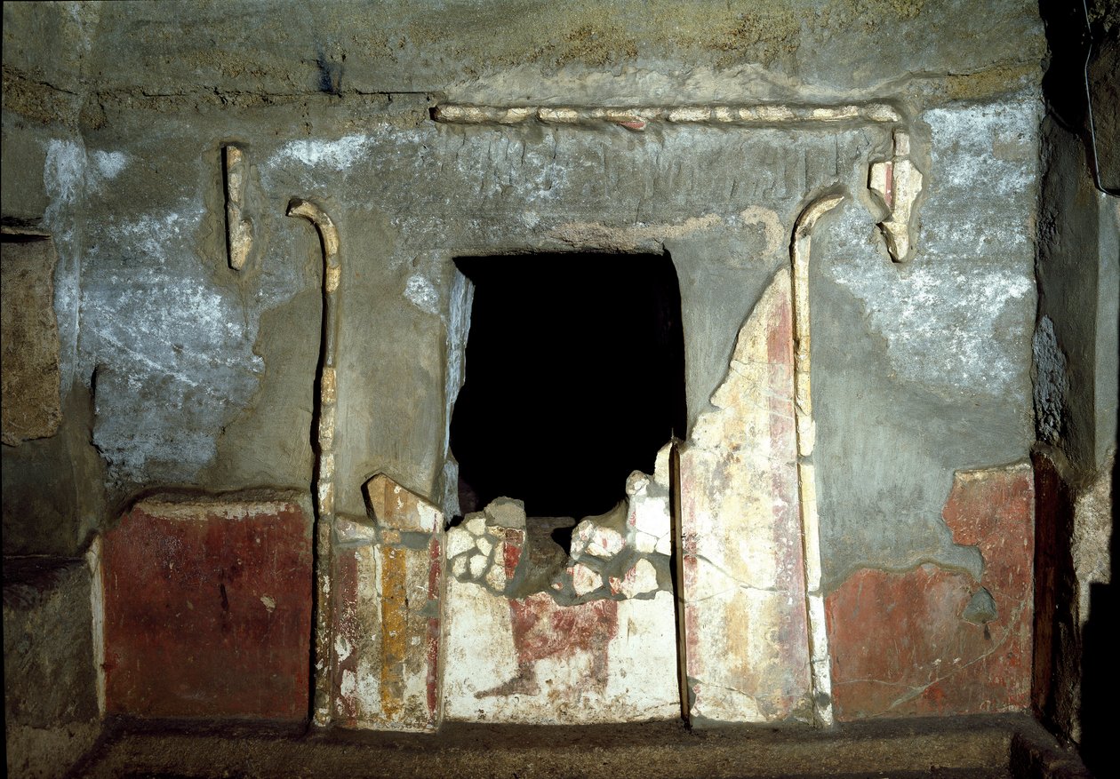 Etruskische beschaving: ingang van het Francois-graf in de necropolis van Ponte Rotto, 4e eeuw v.Chr. Vulci, Italië door Etruscan