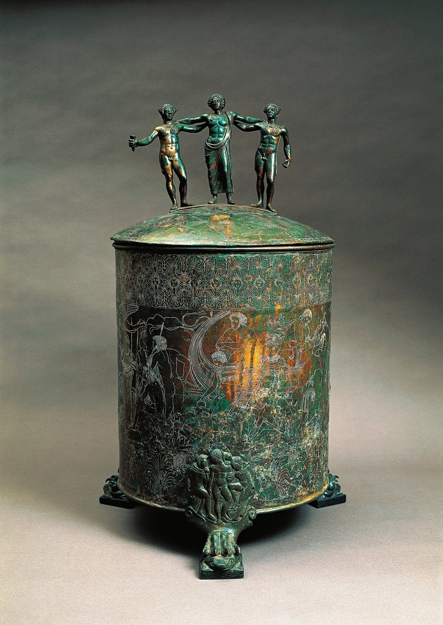 Italië, Lazio, Preneste, De Ficoroni Cista met een decoratie die de Argonautenmythe afbeeldt door Etruscan