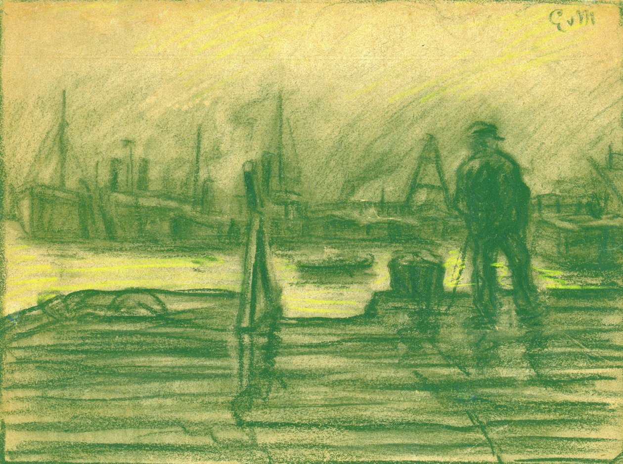 In de haven op een mistige dag door Eugeen van Mieghem