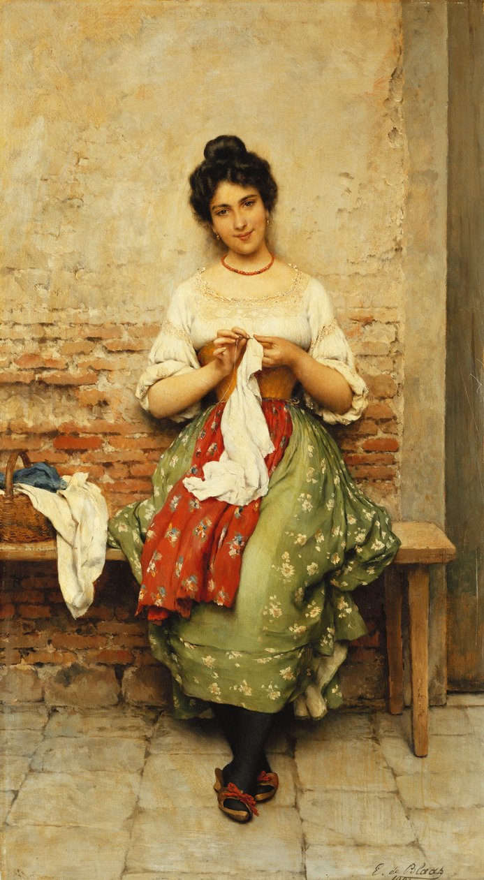 De naaister, 1901 door Eugen von Blaas