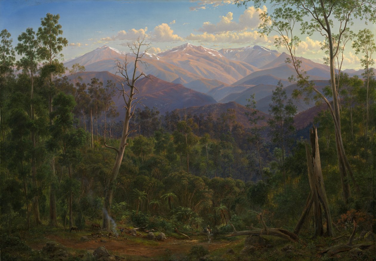 Mount Kosciusko, gezien vanaf de Victoriaanse grens (Mount Hope Ranges) door Eugene von Guérard