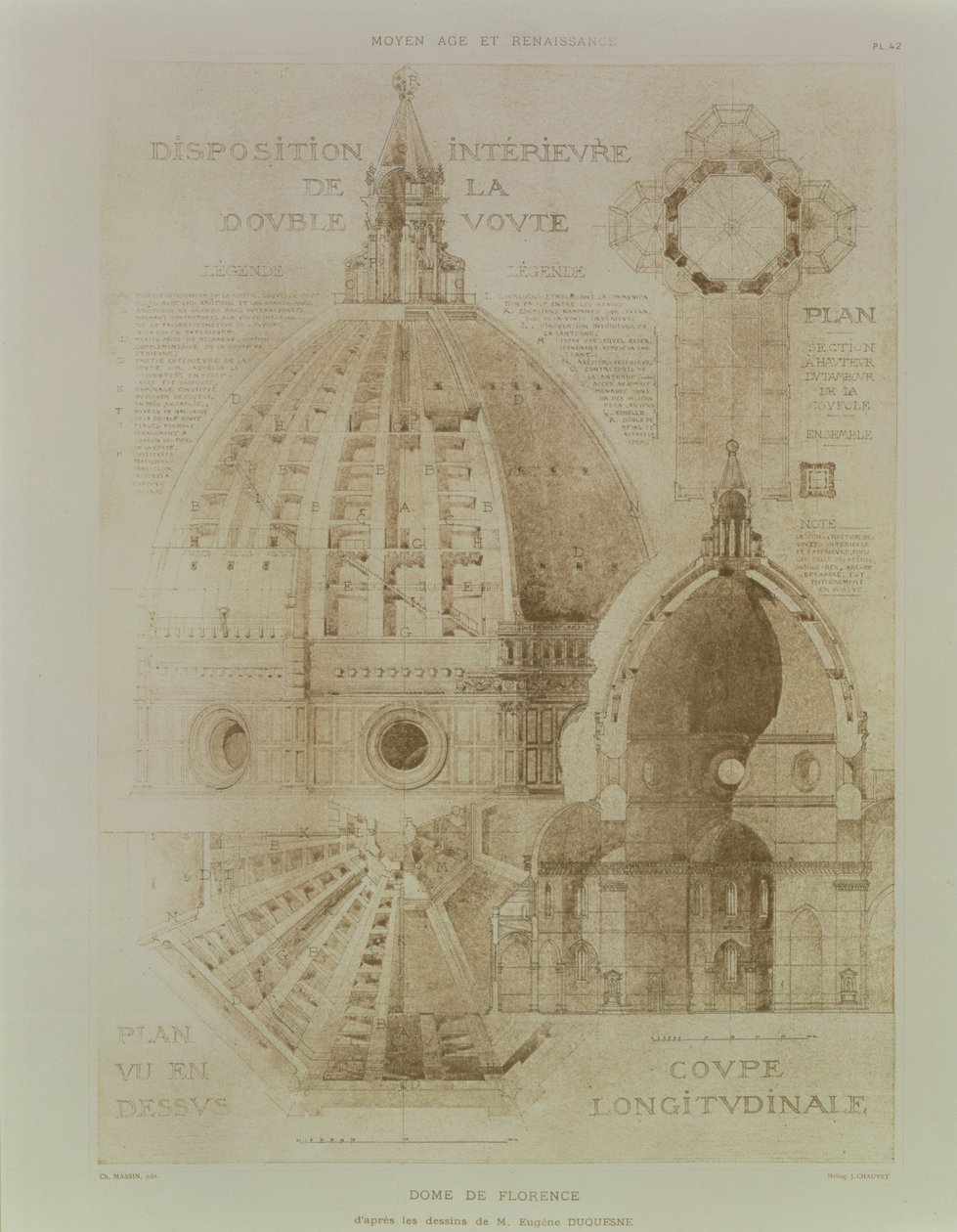 Plan, doorsnede en elevatie van de kathedraal van Florence, uit 