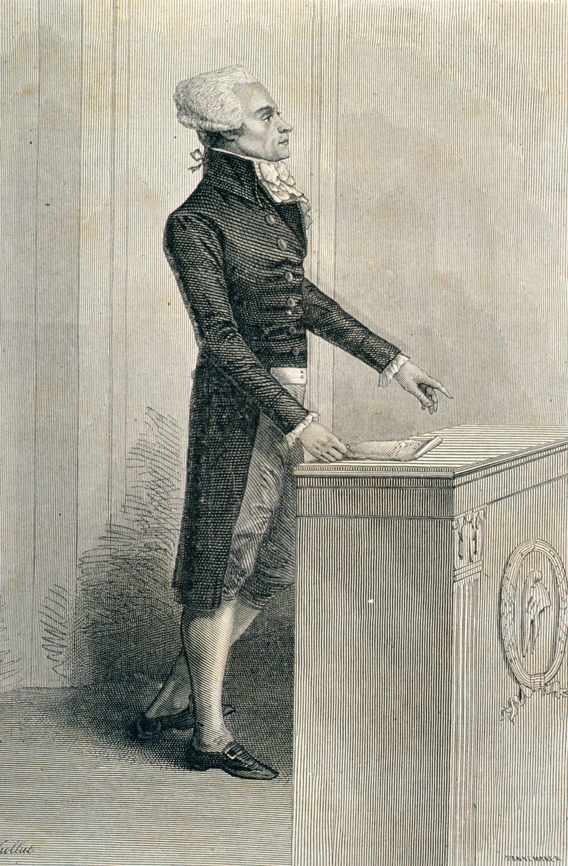 Maximilien de Robespierre (1758-94) orerend, gegraveerd door Stephane Pannemaker (1847-1930) door Eugene Joseph Viollat
