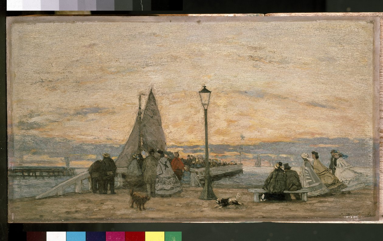 De pier van Trouville: Zonsondergang, 1864 door Eugene Louis Boudin