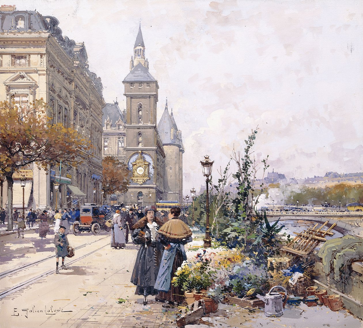 Le Quai aux Fleurs en Hotel door Eugene Galien Laloue