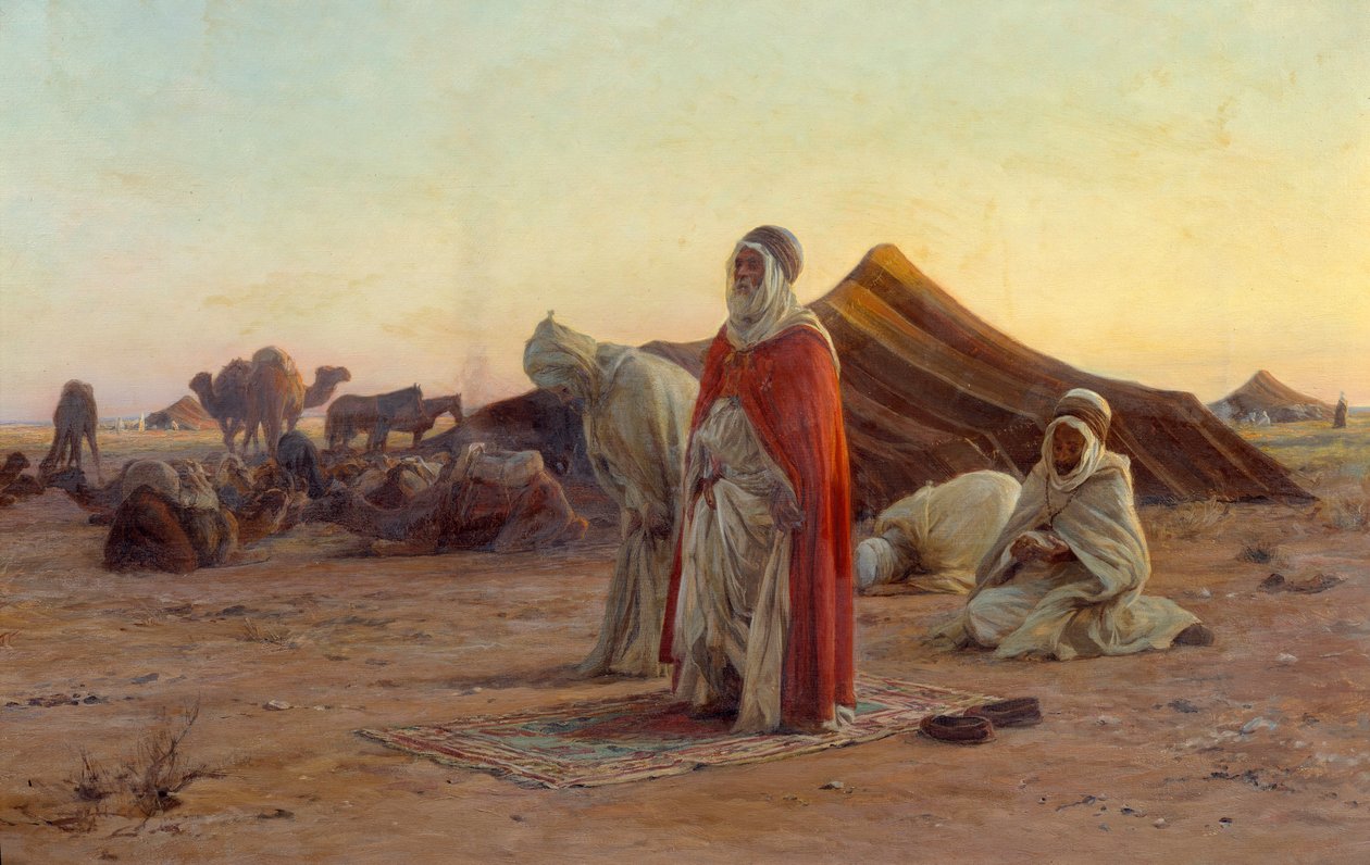 Tent in de woestijn. Het gebed. Detail. Schilderij door Eugene Alexis Girardet (1853-1907) 19e eeuw Bayonne, Musée Bonnat door Eugene Alexis Girardet