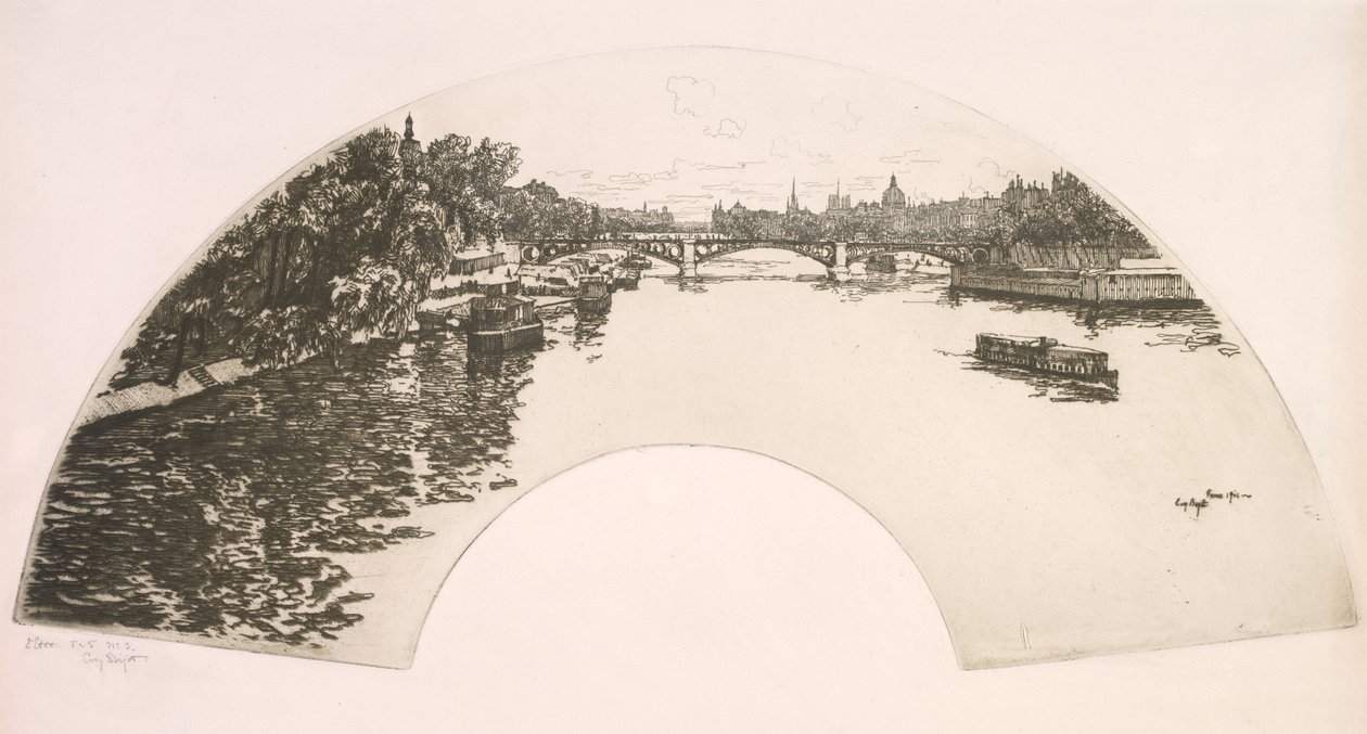 Waaier, De Seine gezien vanaf de Pont Royal (Éventail, La Seine vue du Pont Royal) door Eugene Bejot