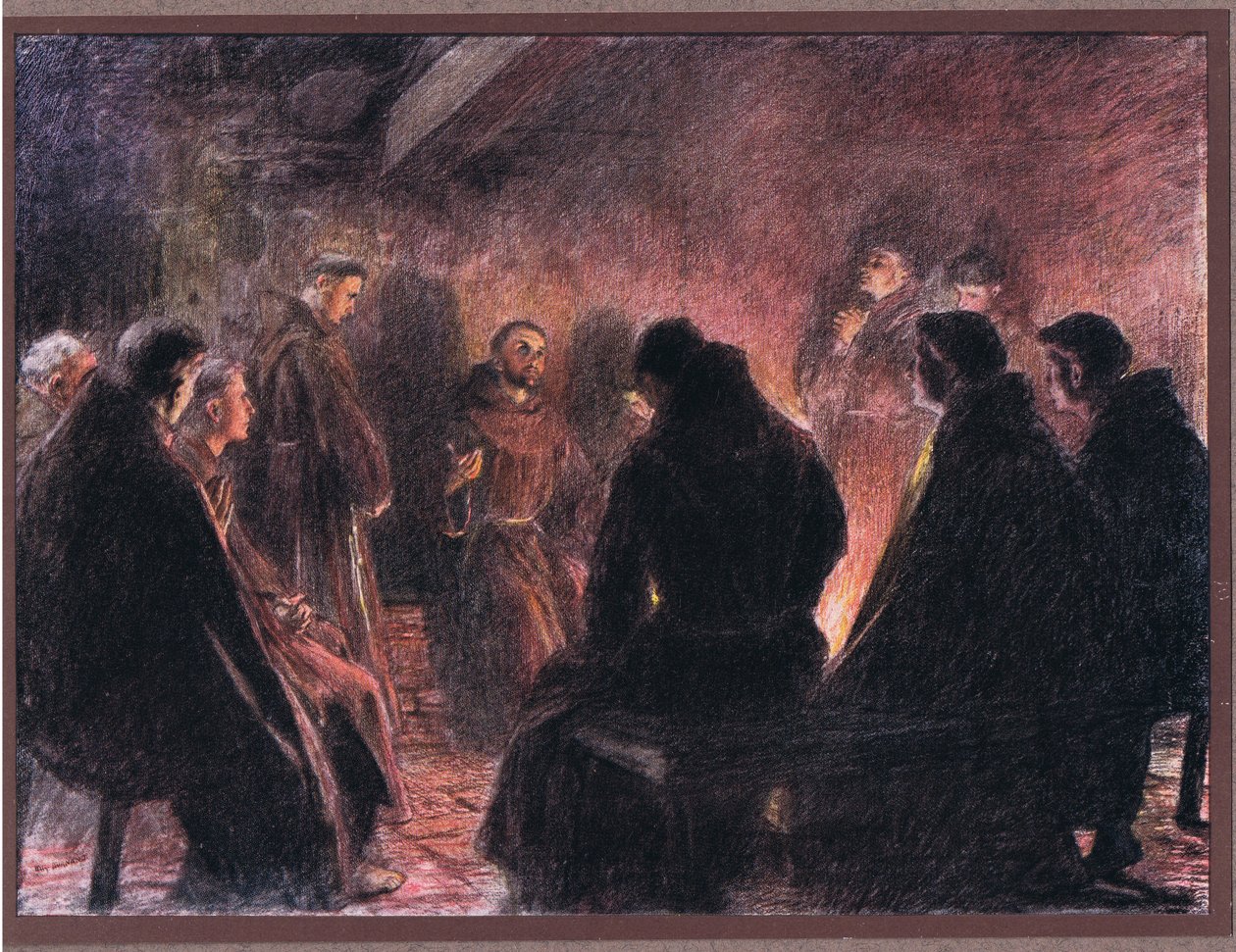 Sint Franciscus en de broeders spreken over God door Eugene Burnand