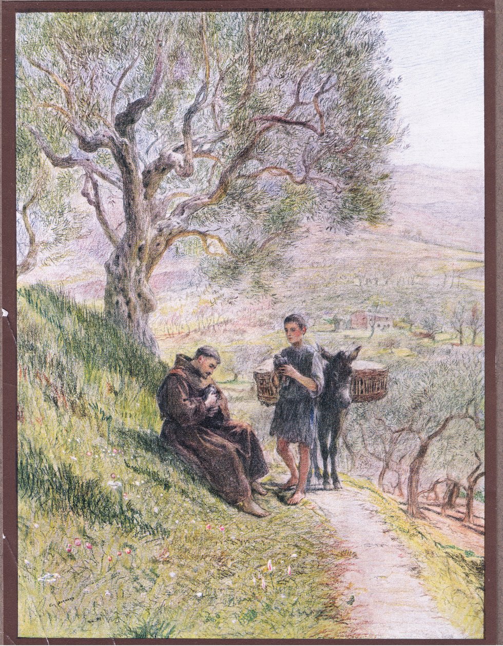 Sint Franciscus temt de wilde tortelduiven door Eugene Burnand