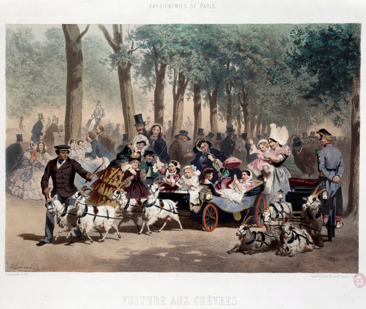 Wandeling met de auto in de Tuilerieëntuin in Parijs in de 19e eeuw door Eugene Charles Francois Guerard