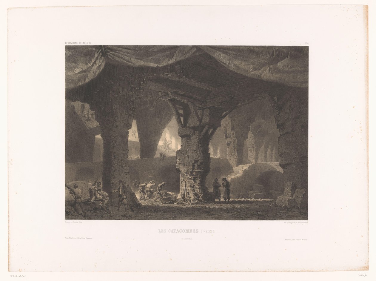 Theaterdecor met catacomben, Les catacombes, Theaterdecors, Décorations de théâtre door Eugene Ciceri