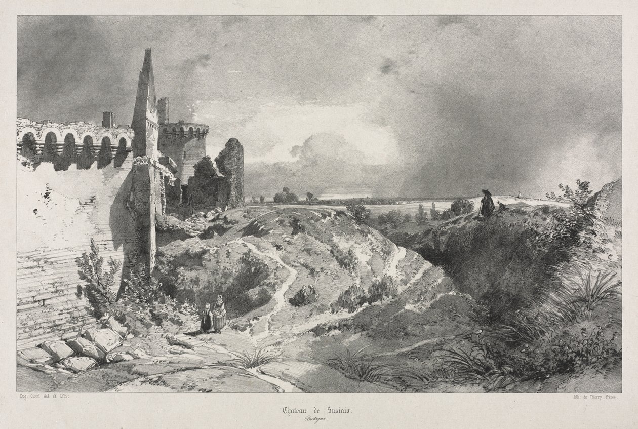 Pittoreske en Romantische Reizen in het Oude Frankrijk. Bretagne: Kasteel van Susinio door Eugene Ciceri