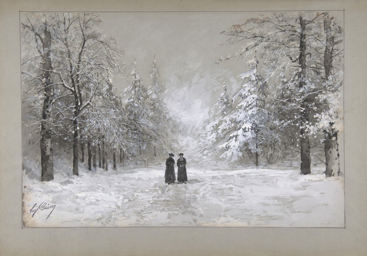 Winterscène met twee mannen, 1830-90 door Eugene Ciceri