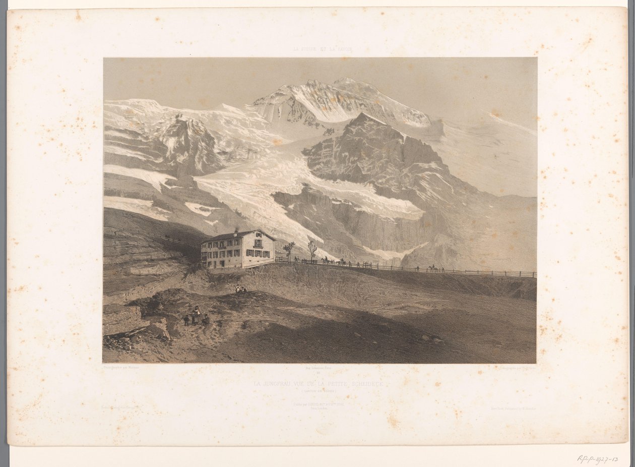 Zicht op de Jungfrau vanaf de Kleine Scheidegg Gezichten in Zwitserland en Savoye (series title) door Eugene Ciceri
