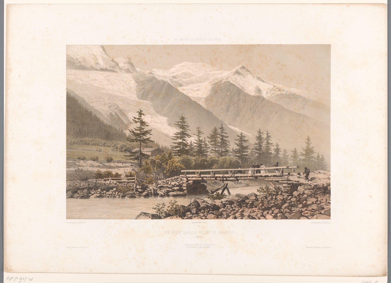 Zicht op de vallei van Chamonix met de rivier de Arve door Eugene Ciceri