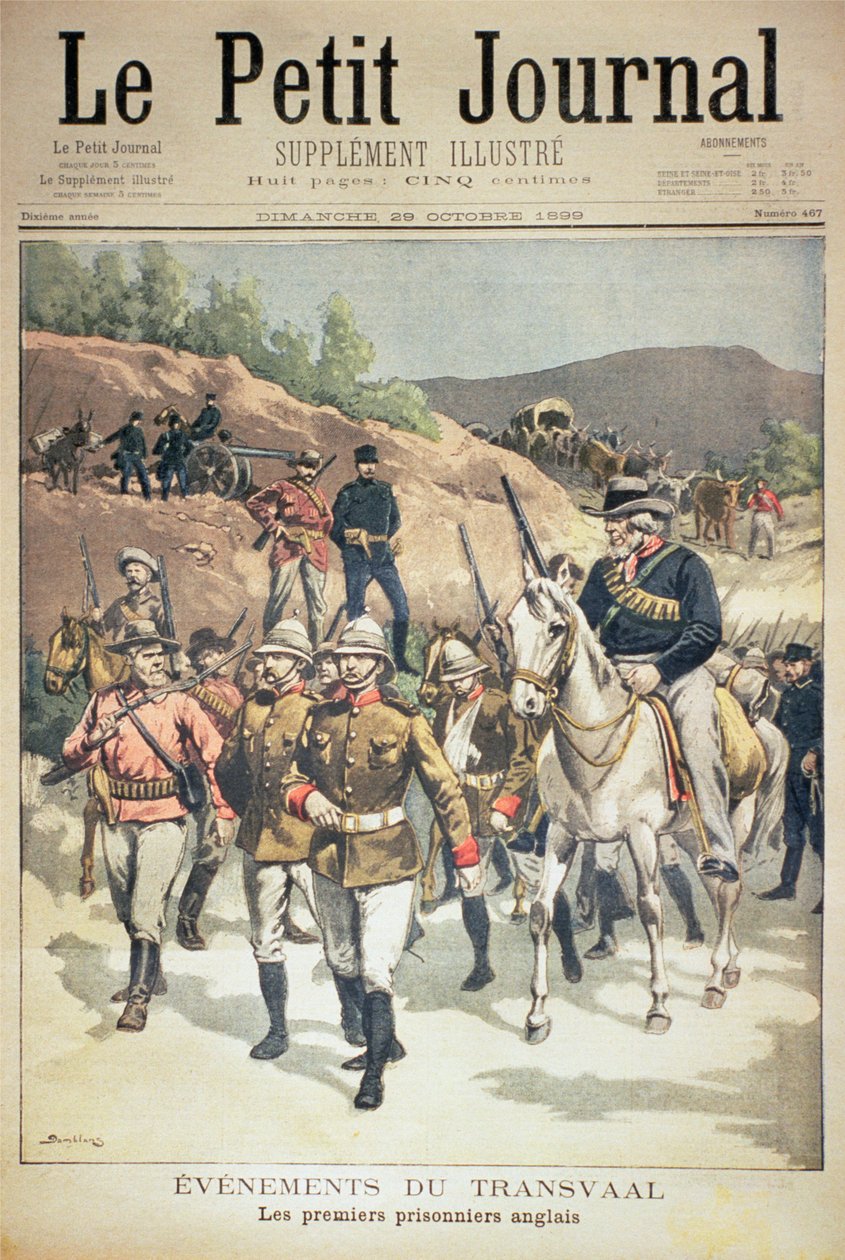 Gebeurtenissen in de Transvaal: de Eerste Engelse Gevangenen, voorpagina van Le Petit Journal, 29 oktober 1899 door Eugene Damblans