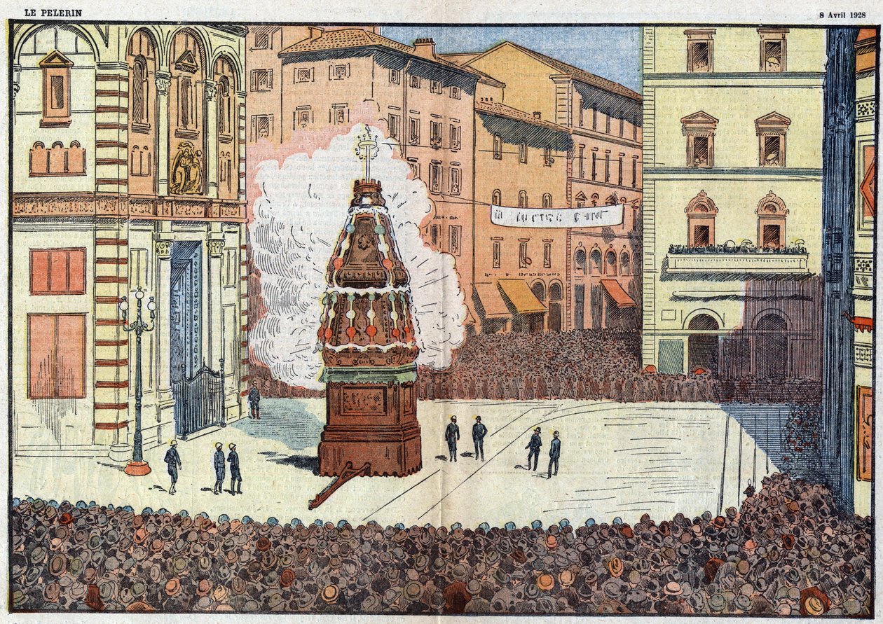 Scoppio del Carro (explosie van de kar) volksfeest van de stad Florence - illustratie door Damlans van april 1928 door Eugene Damblans
