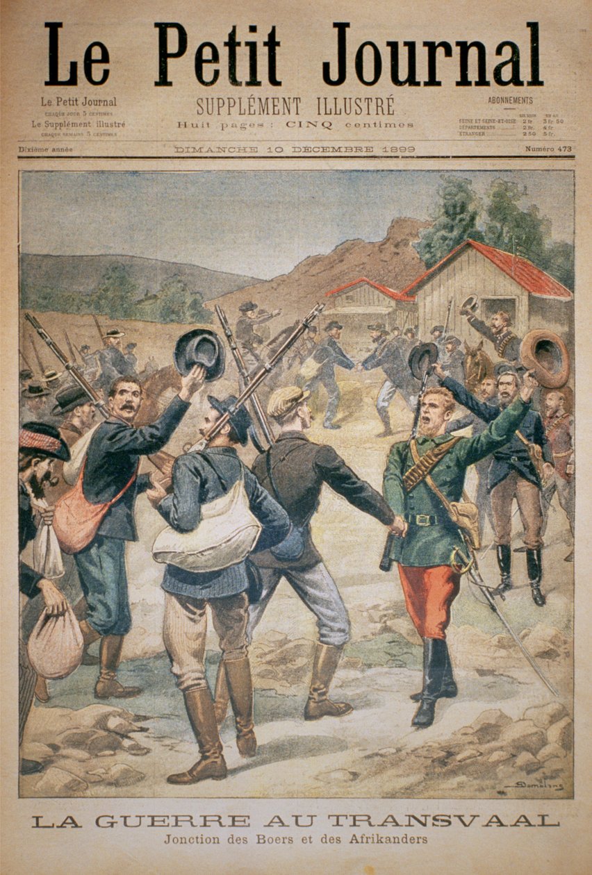 De Oorlog in de Transvaal: Unie van de Boeren en de Afrikaners, voorpagina van Le Petit Journal, 10 december 1899 door Eugene Damblans