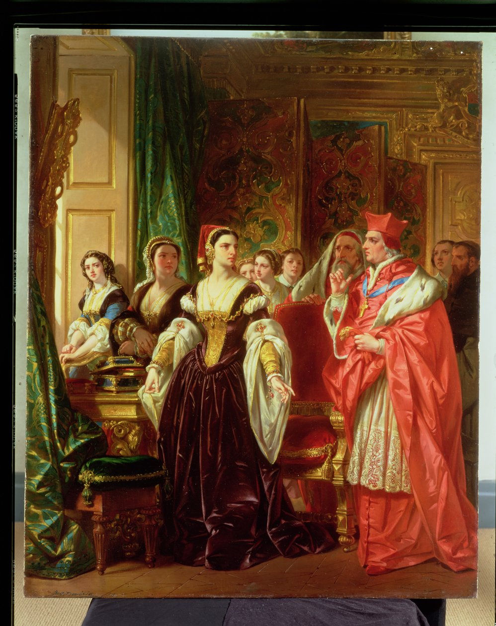 Een scène uit Shakespeares Henry VIII; Kardinaal Wolsey en Katherine van Aragon, 1858 door Eugene Deveria