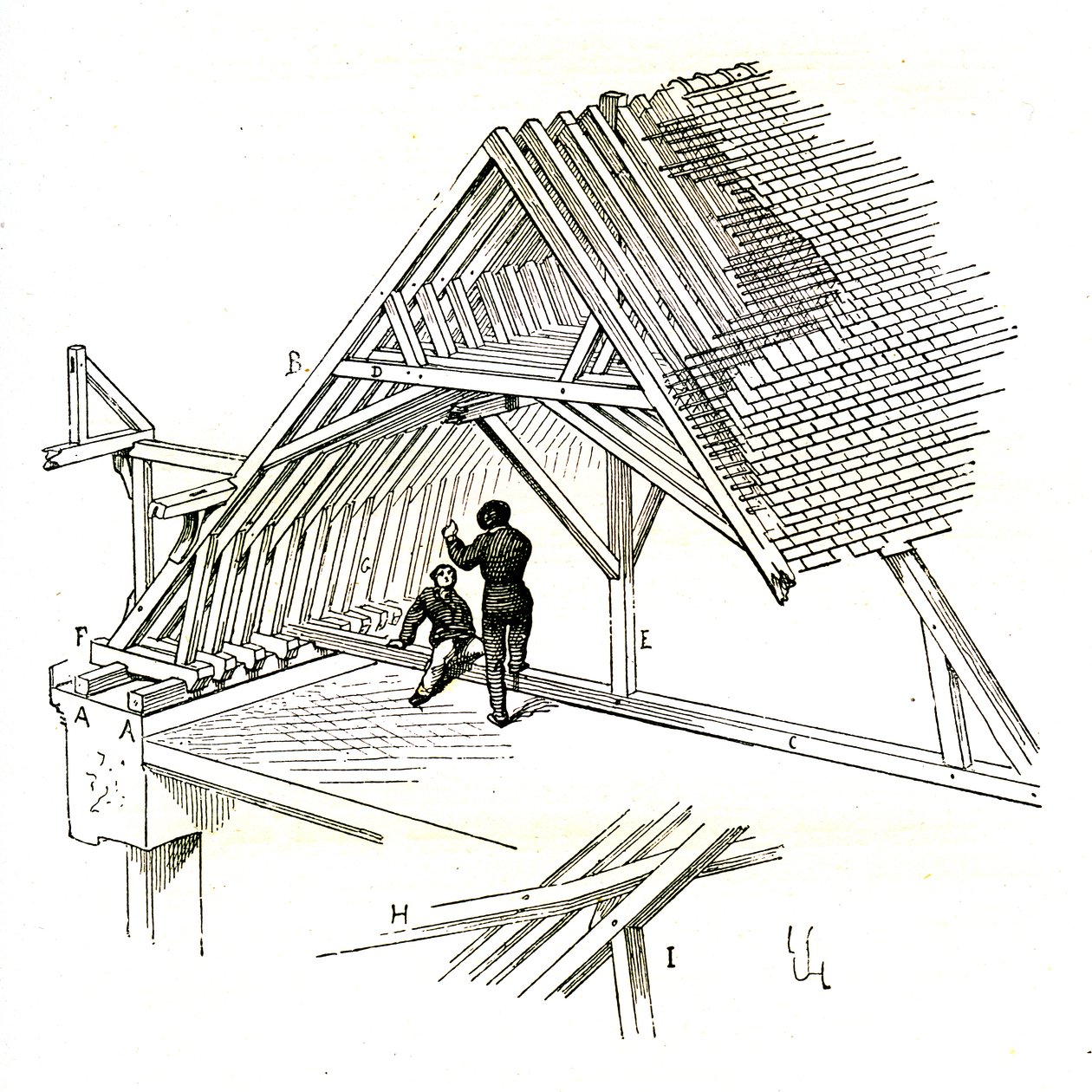Viollet-Le-Duc toont twee figuren die een frame bestuderen door Eugene Emmanuel Viollet le Duc