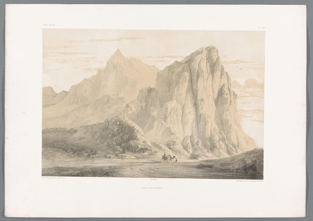 Berg Behistun in Iran door Eugene Flandin