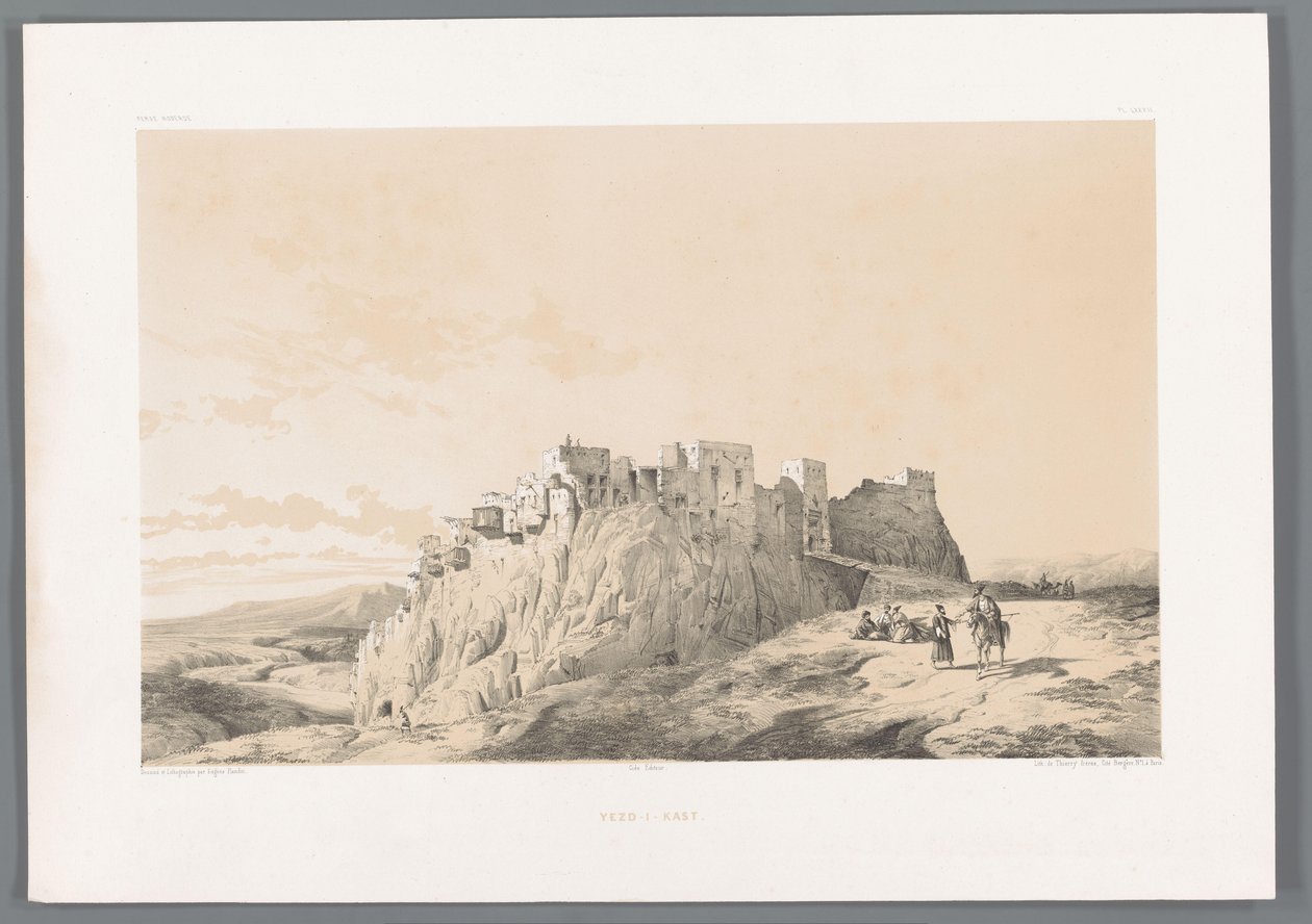 Gezicht op het kasteel van Izadkhvast door Eugene Flandin