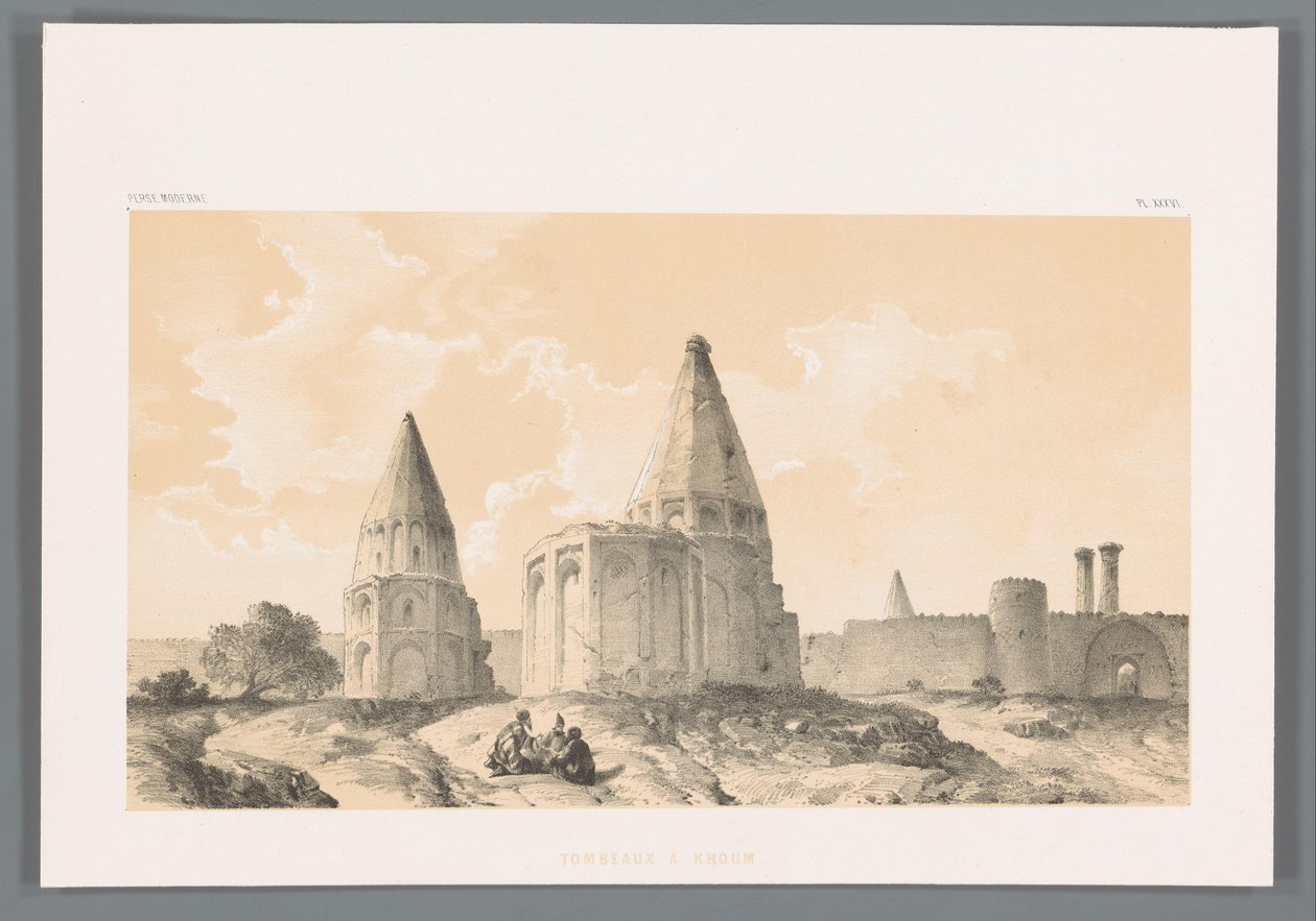 Graftombes in Qom door Eugene Flandin