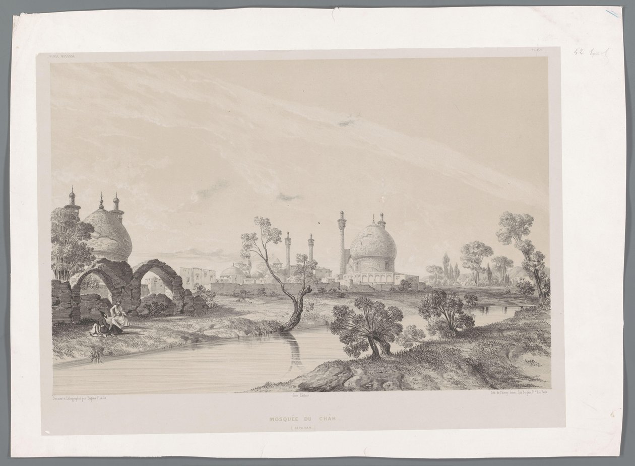 Moskee van de sjah of Koningsmoskee in Isfahan door Eugene Flandin