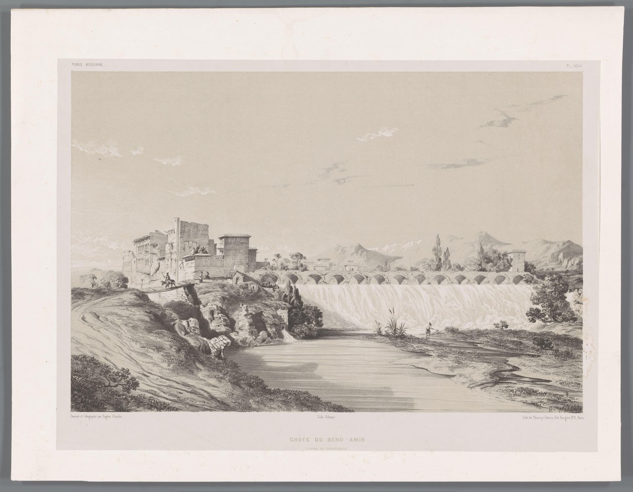 Waterval van Band Amir op de vlakte van Persepolis door Eugene Flandin