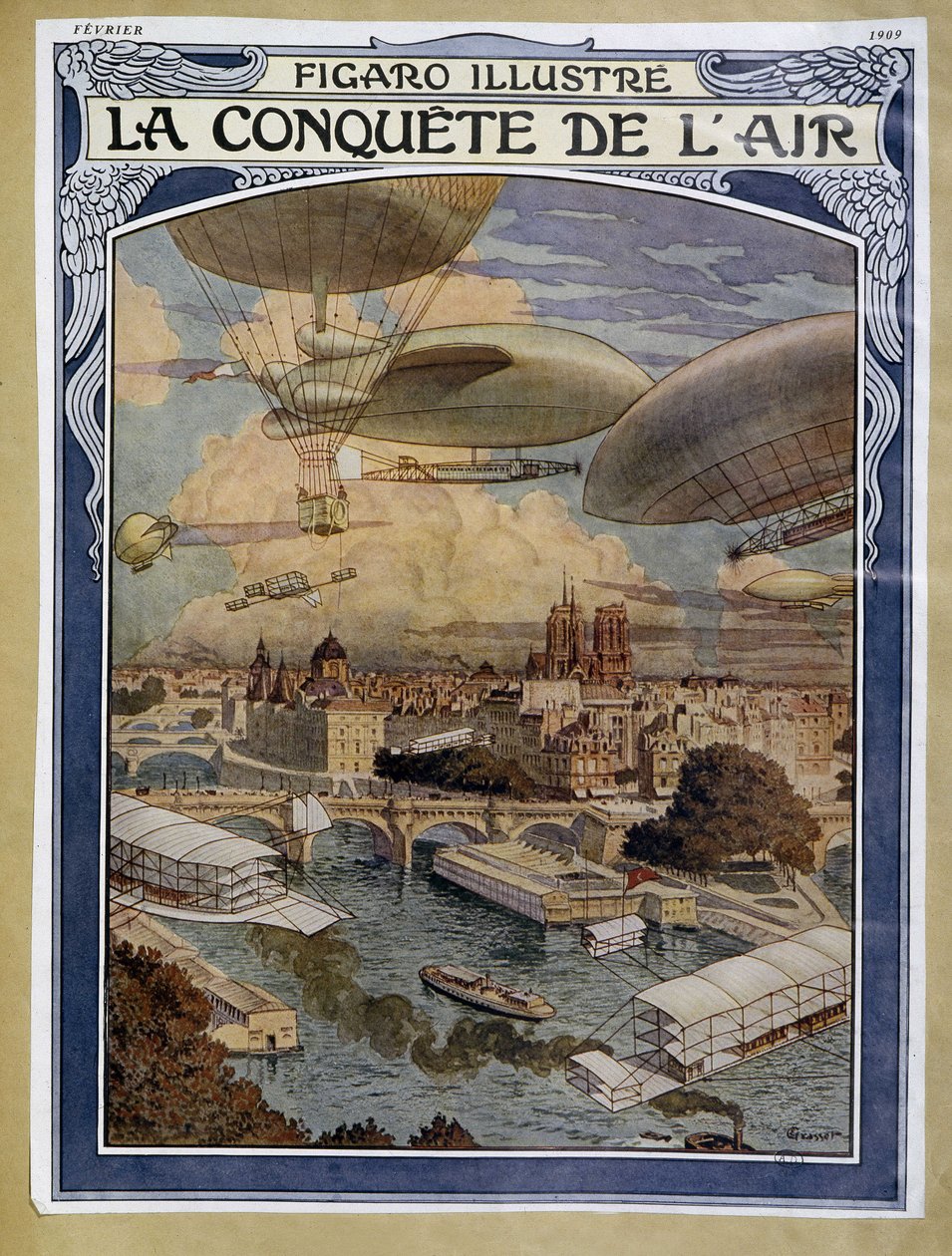 Luchtverovering: luchtschip, ballon en heteluchtballon boven Parijs - omslag in 