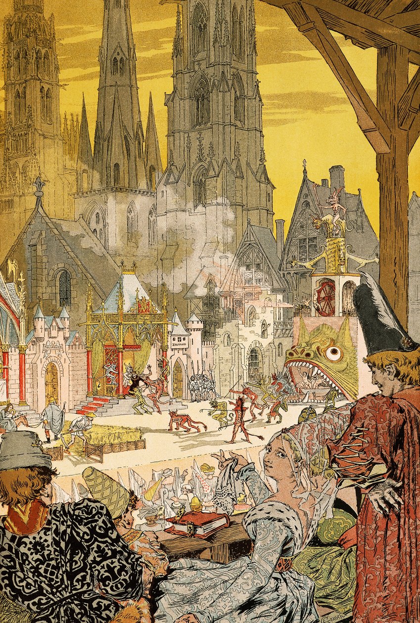 Afbeelding van mysterie op kerkhof van kathedraal, illustratie voor Notre-Dame de Paris door Victor Hugo door Eugene Grasset