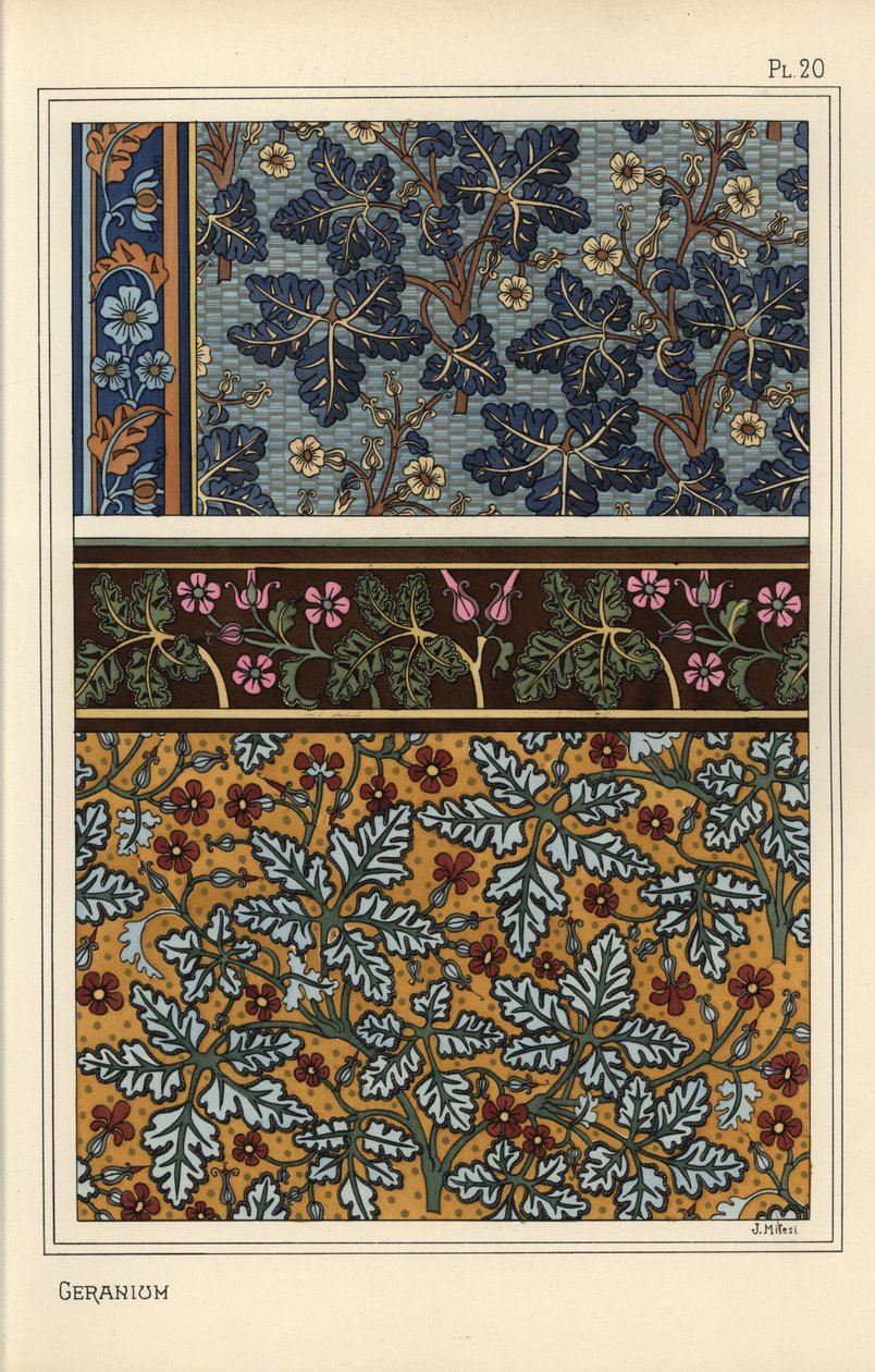 Geranium motieven in patronen voor behang en stof door Eugene Grasset