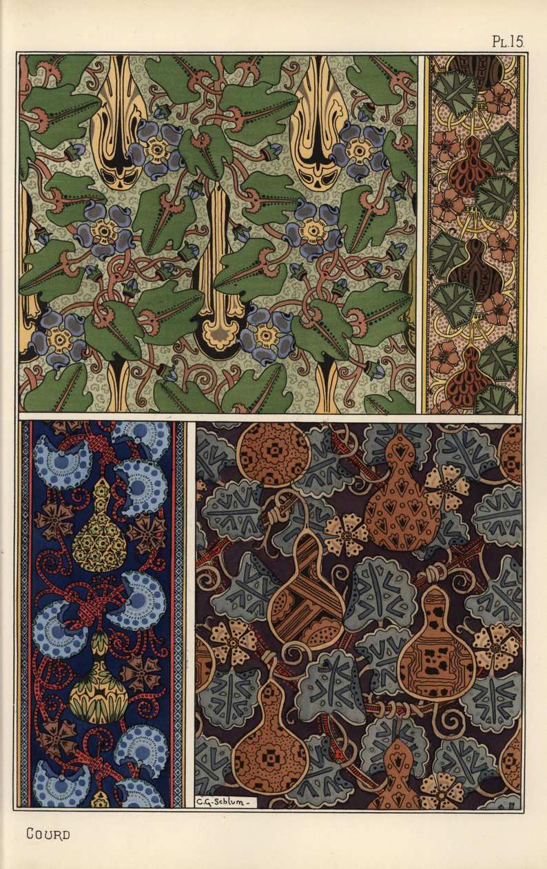 Kalebas in stof- en behangpatronen door Eugene Grasset