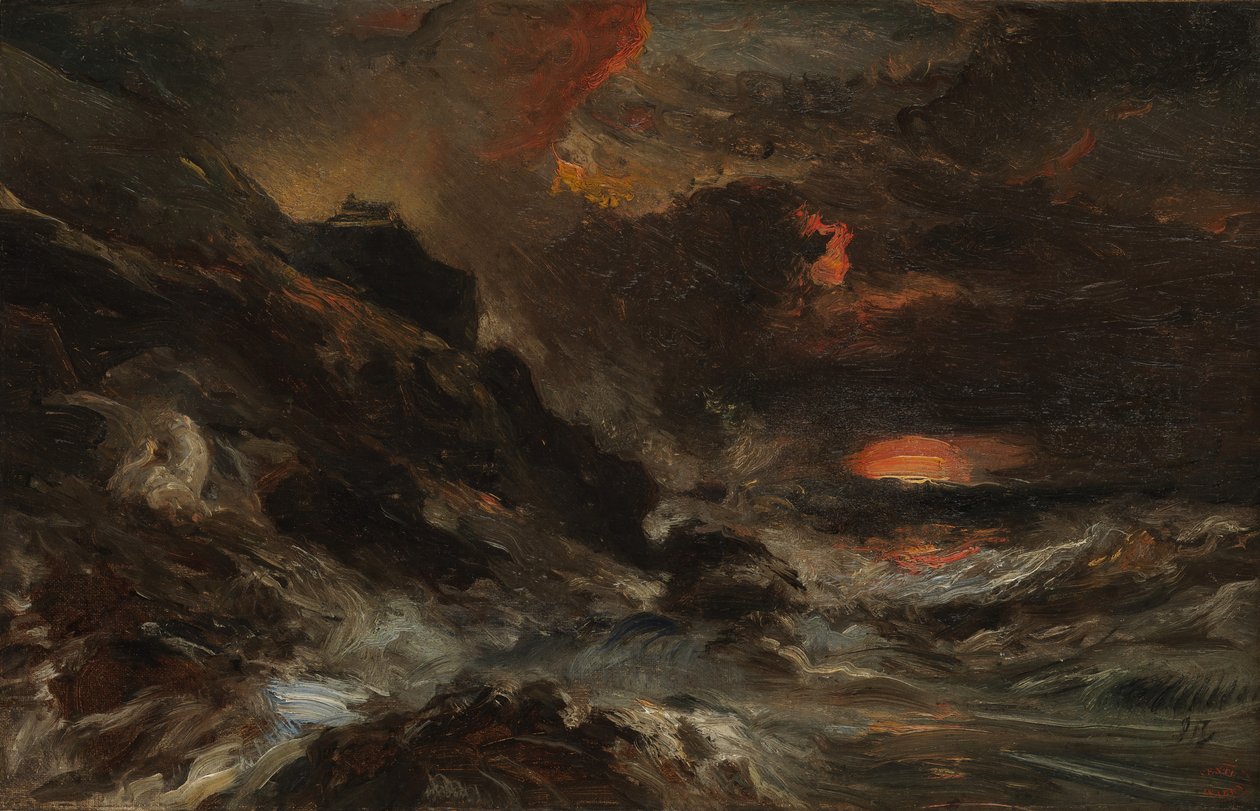 Een storm voor de kust van Normandië door Eugene Isabey