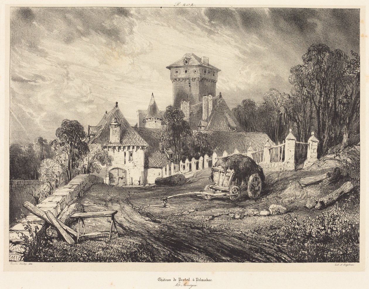 Kasteel van Pesteil in Polminhac door Eugene Isabey