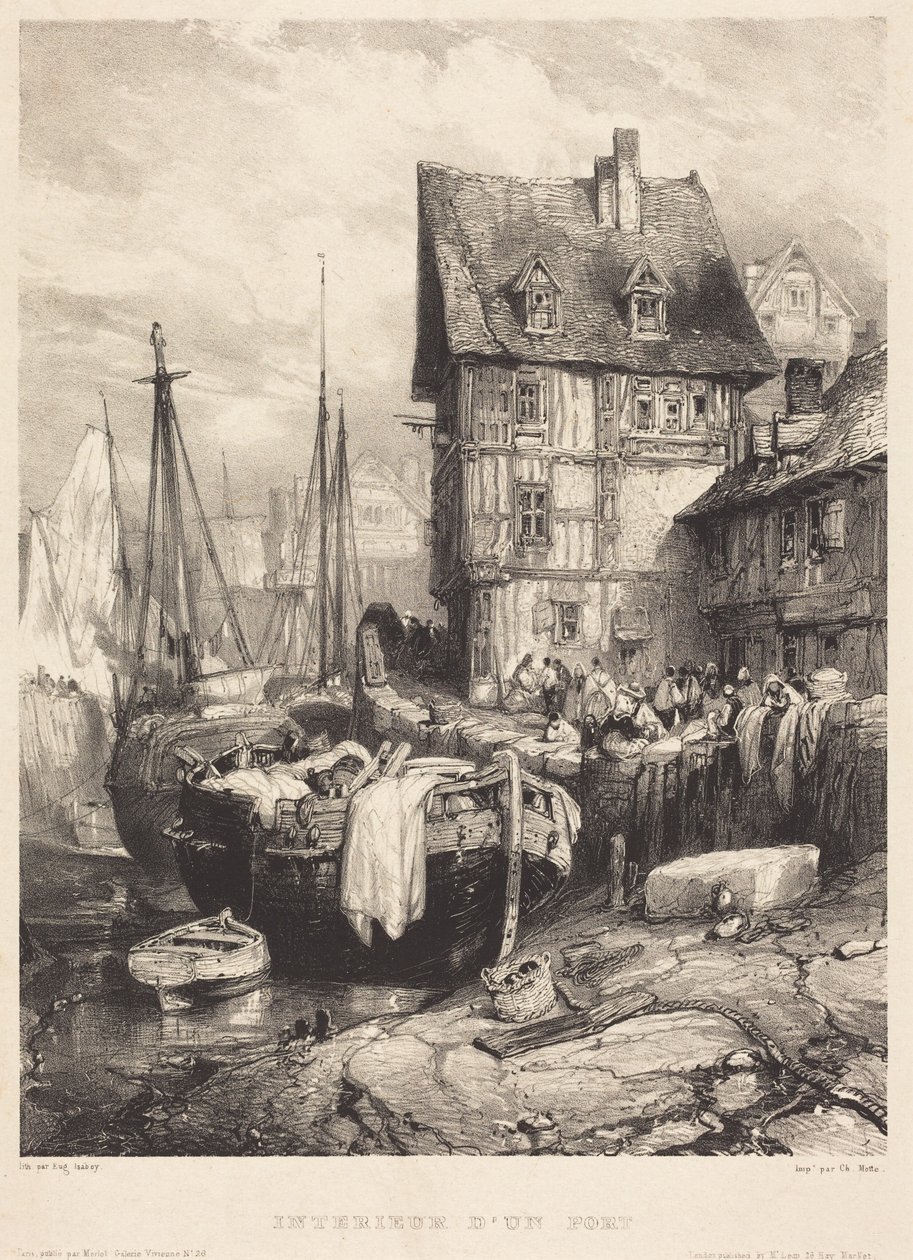 Het interieur van een haven door Eugene Isabey