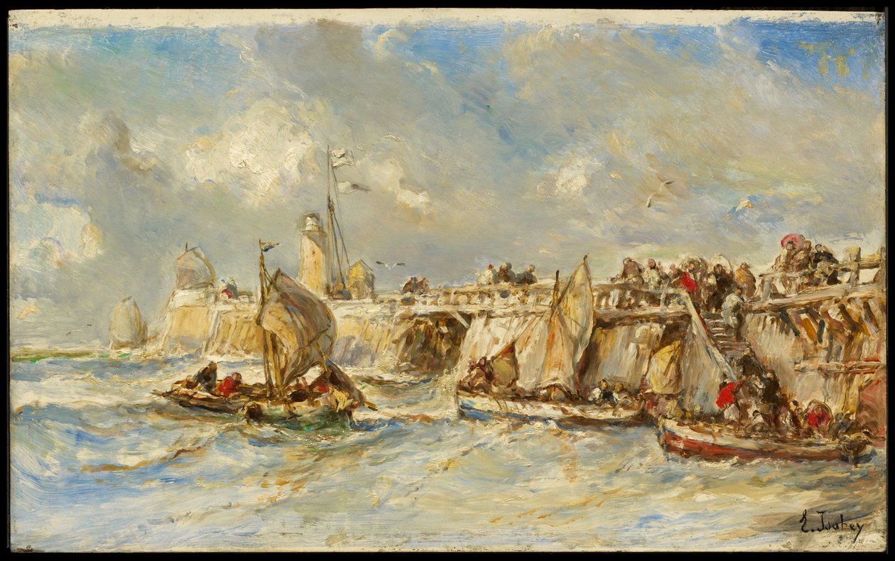 Aanlegsteiger op de pier door Eugene Isabey
