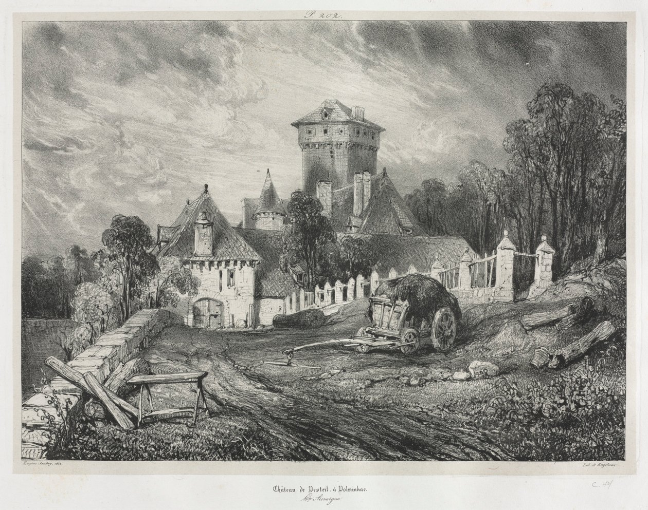 Schilderachtige en romantische reizen in het oude Frankrijk: Auvergne (vol. II): Pesteil Kasteel in Polminhac, Plaat 202 door Eugene Isabey